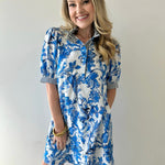 Royal & White Floral Print Dress