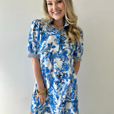 Royal & White Floral Print Dress