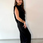 Ruched Top & Pleated Wide Leg Set - Black