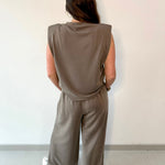 Ruched Top & Pleated Wide Leg Set - Mocha