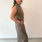 Ruched Top & Pleated Wide Leg Set - Mocha