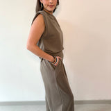 Ruched Top & Pleated Wide Leg Set - Mocha