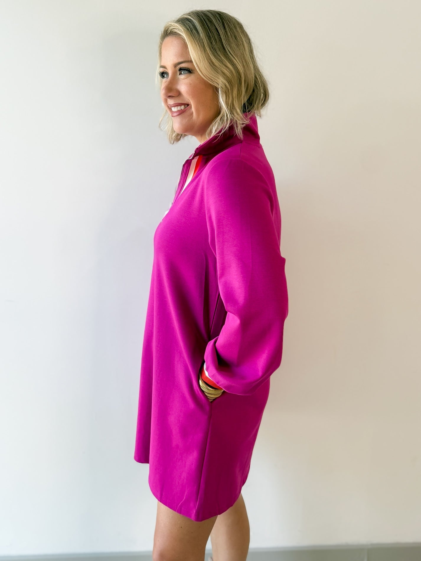 Ruffle Accent Button Down Shirt - Magenta
