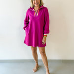 Ruffle Accent Button Down Shirt - Magenta