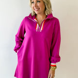 Ruffle Accent Button Down Shirt - Magenta