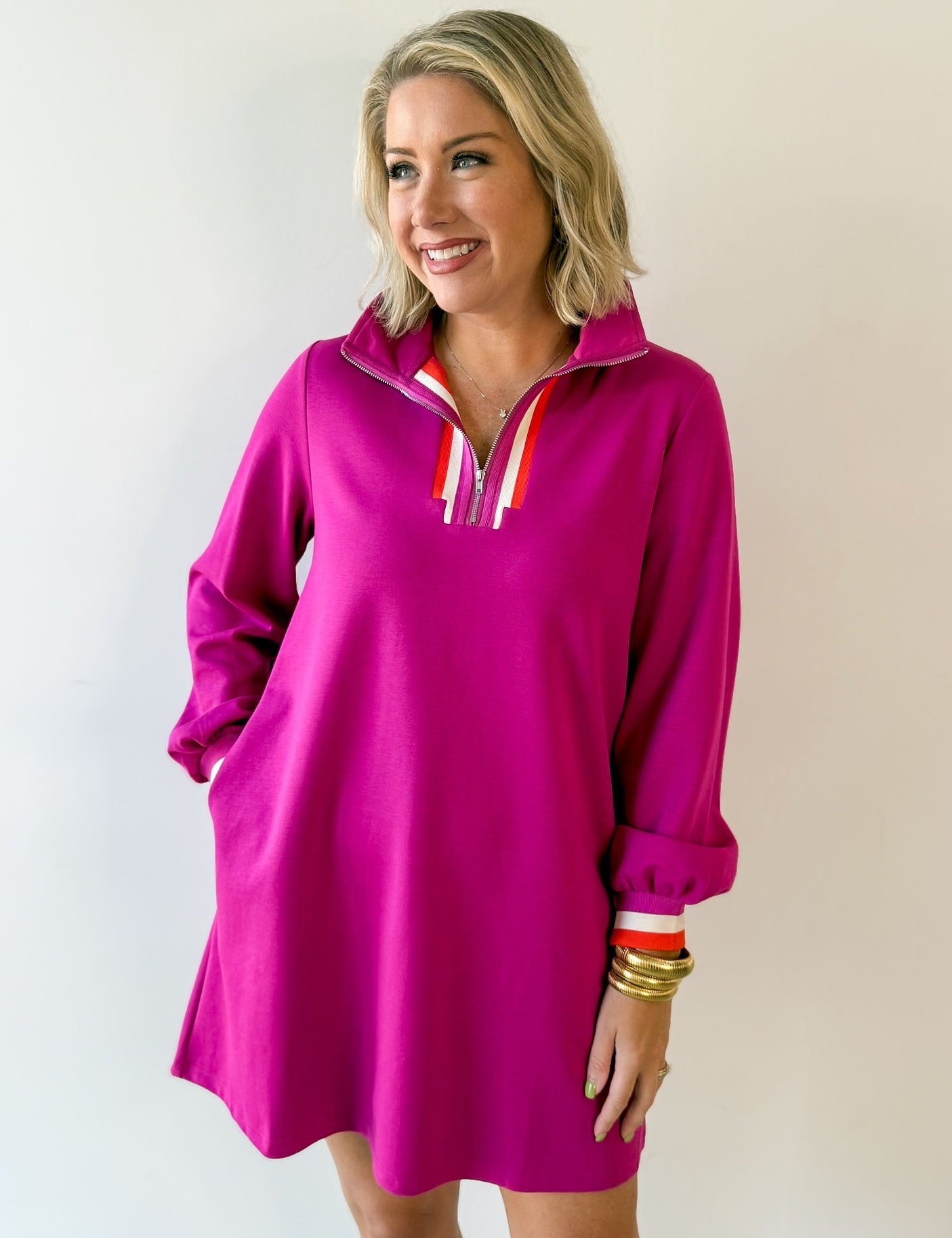 Ruffle Accent Button Down Shirt - Magenta
