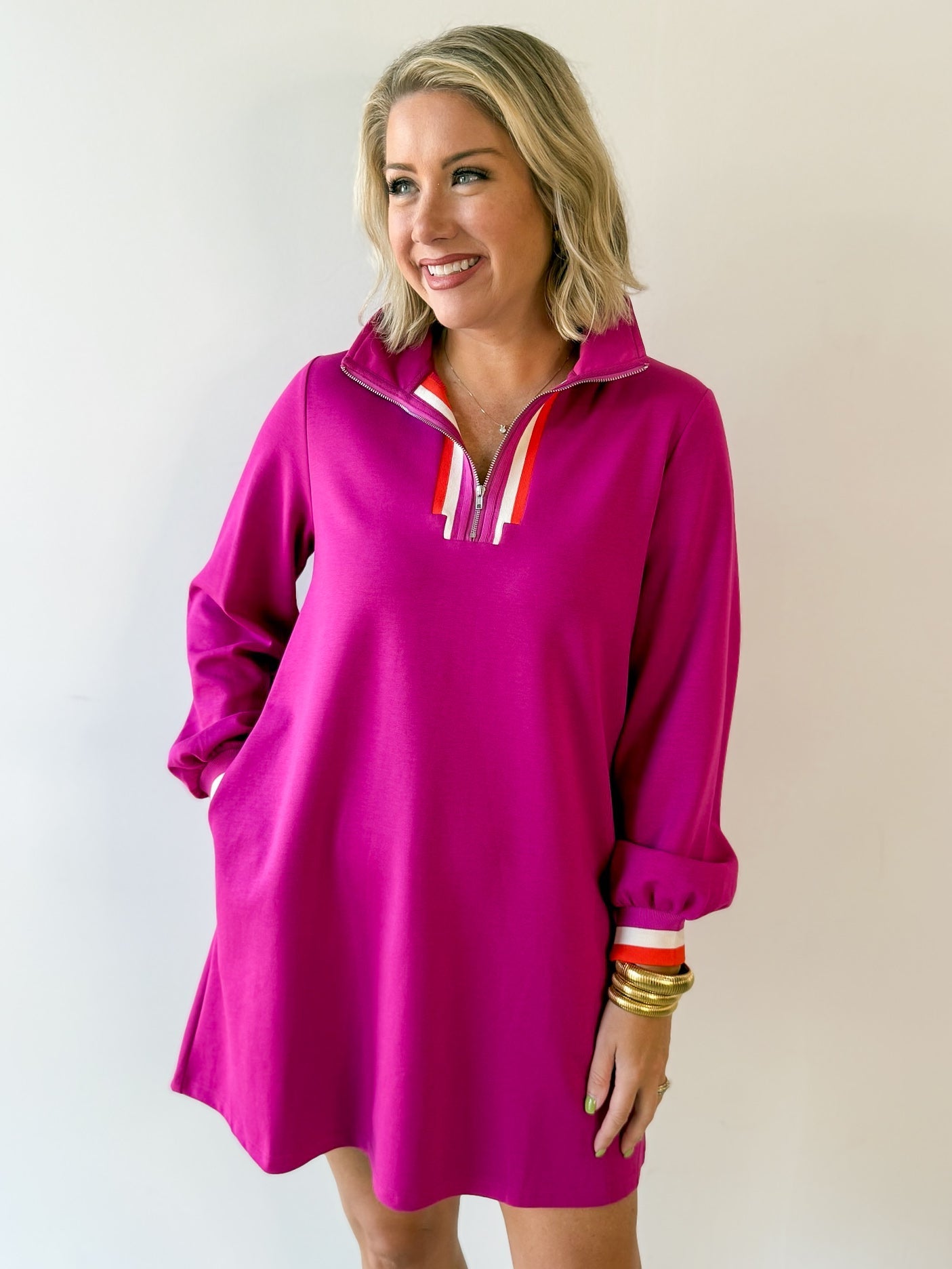 Ruffle Accent Button Down Shirt - Magenta