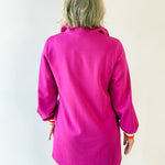 Ruffle Accent Button Down Shirt - Magenta