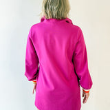 Ruffle Accent Button Down Shirt - Magenta