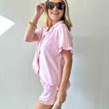 Ruffle Detail Gingham Top & Shorts PJ Set