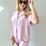 Ruffle Detail Gingham Top & Shorts PJ Set