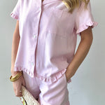 Ruffle Detail Gingham Top & Shorts PJ Set