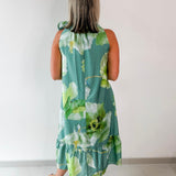 Ruffle Neck Tie Midi Dress
