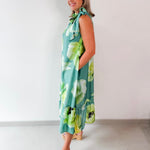 Ruffle Neck Tie Midi Dress
