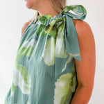 Ruffle Neck Tie Midi Dress
