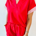 Ruffle Neck Top & Short Set - Red