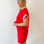 Ruffle Neck Top & Short Set - Red