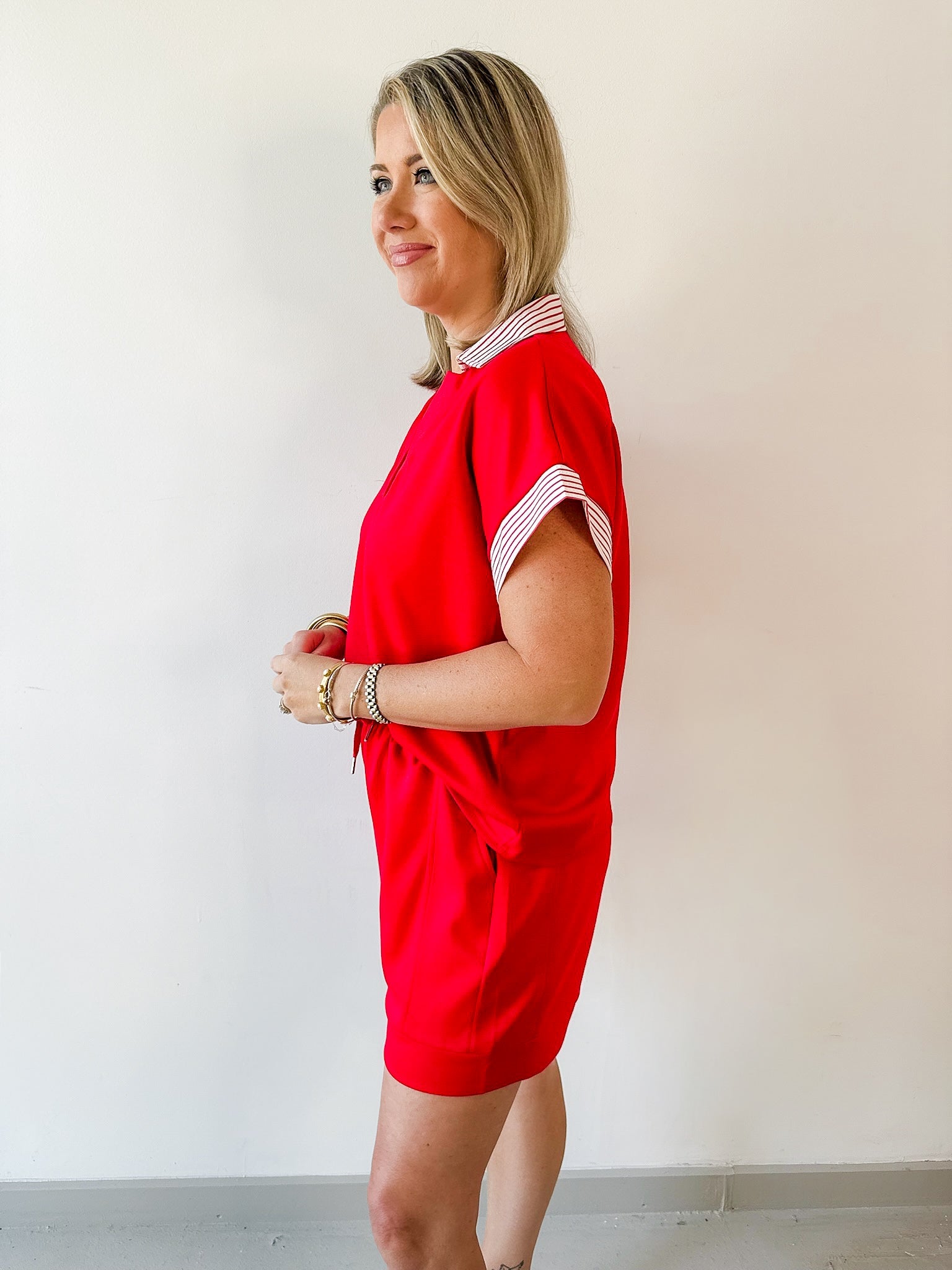 Ruffle Neck Top & Short Set - Red