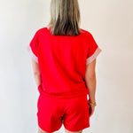 Ruffle Neck Top & Short Set - Red