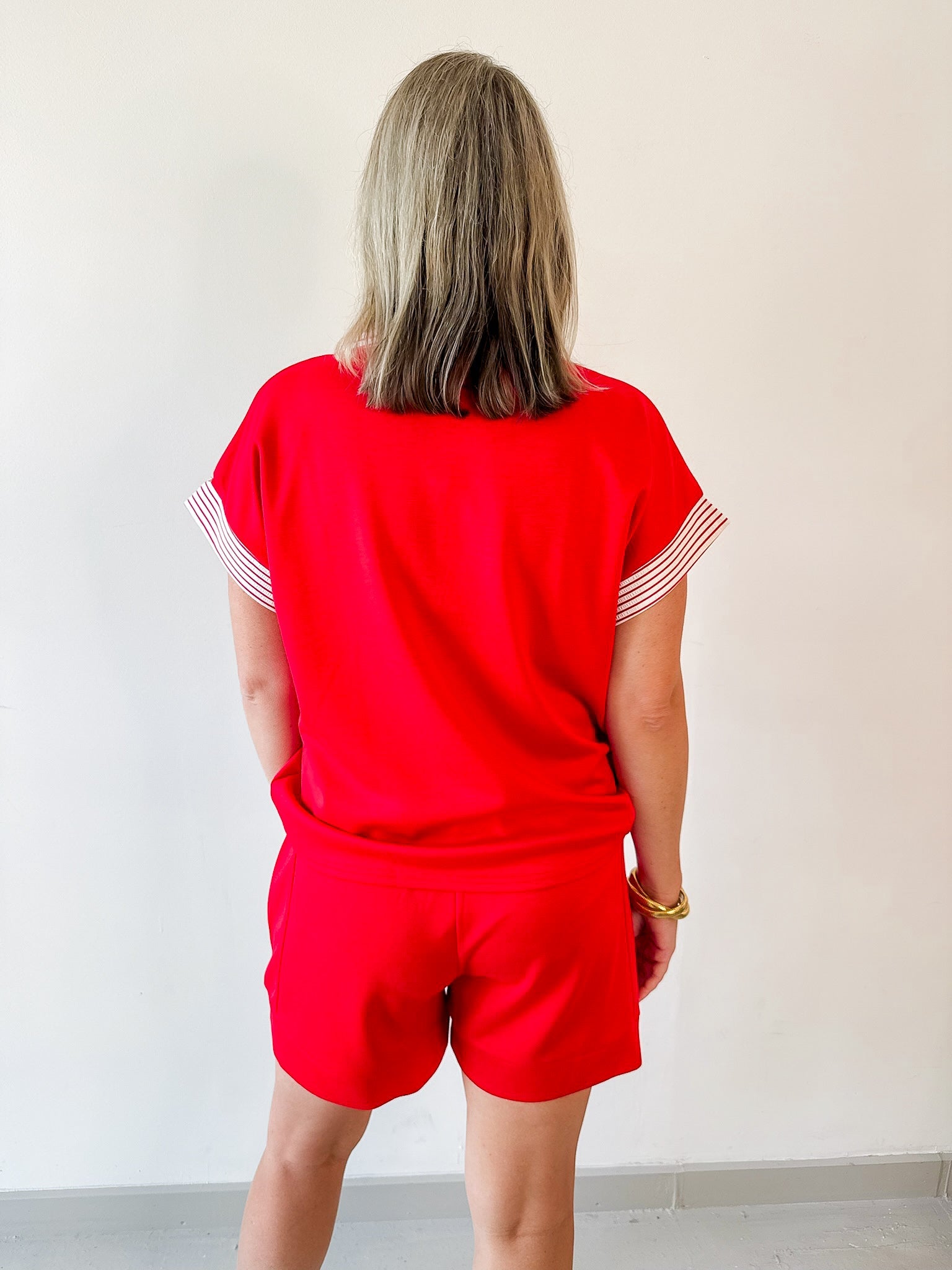 Ruffle Neck Top & Short Set - Red