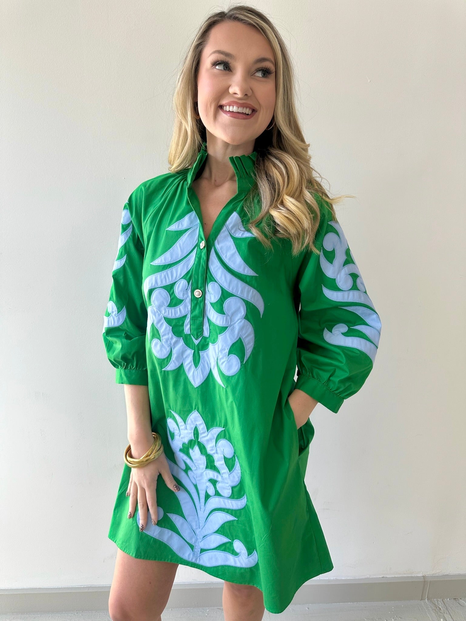 Ruffle Neck Two Tone Dress