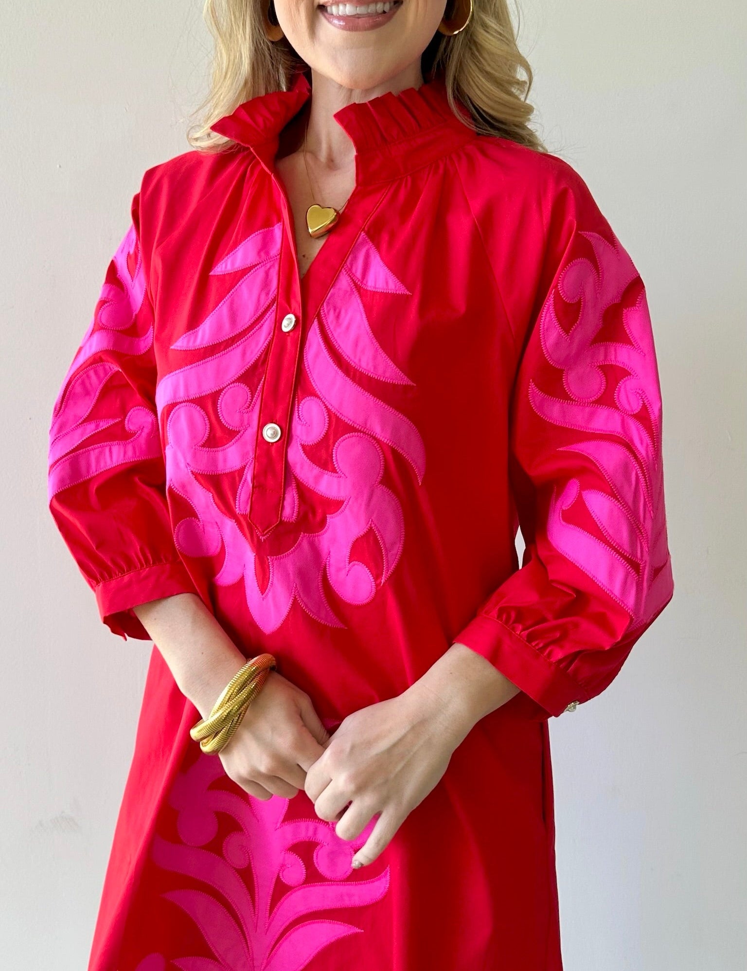 Ruffle Neck Two Tone Dress