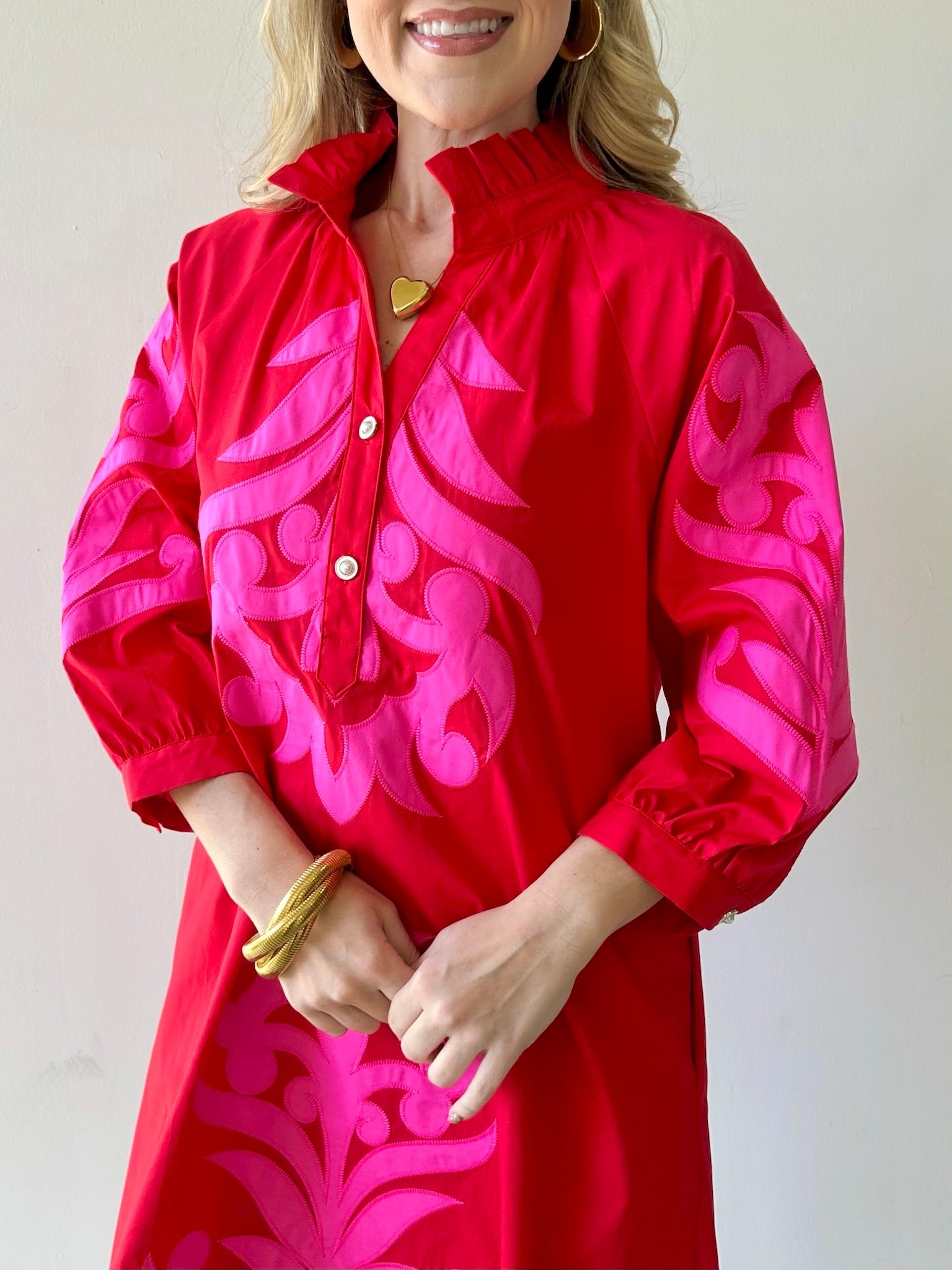 Ruffle Neck Two Tone Dress