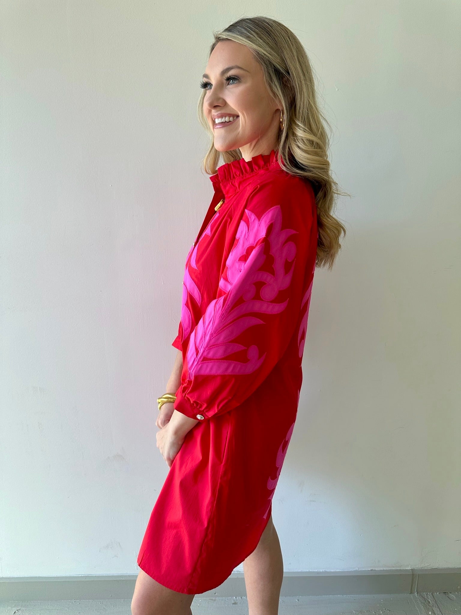 Ruffle Neck Two Tone Dress