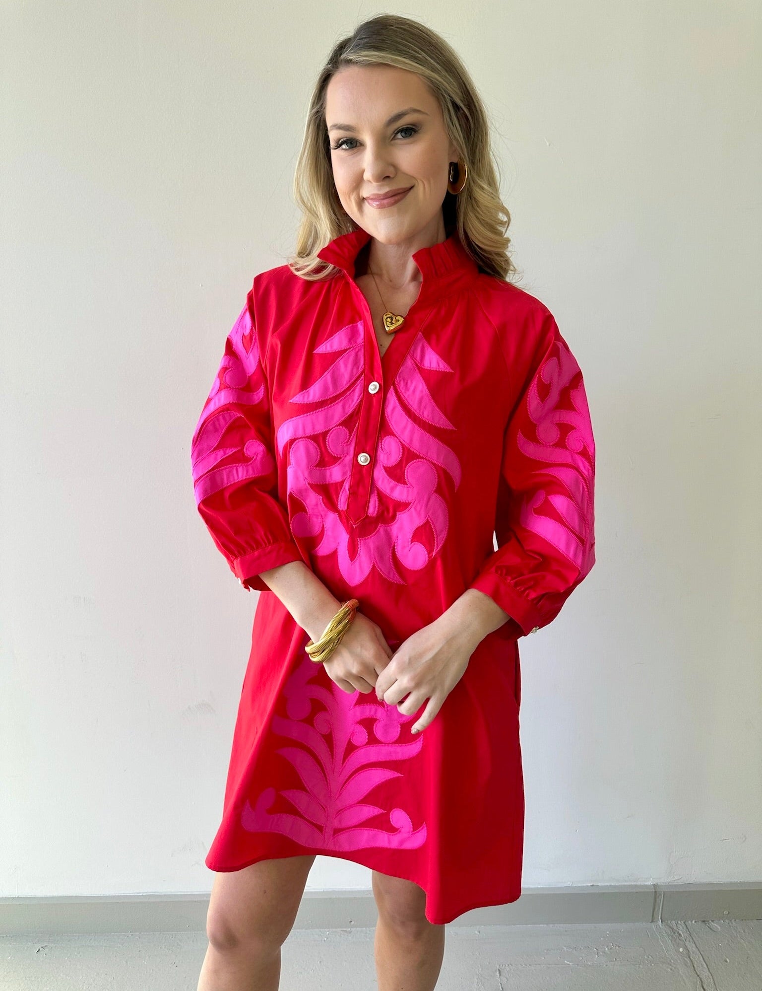 Ruffle Neck Two Tone Dress