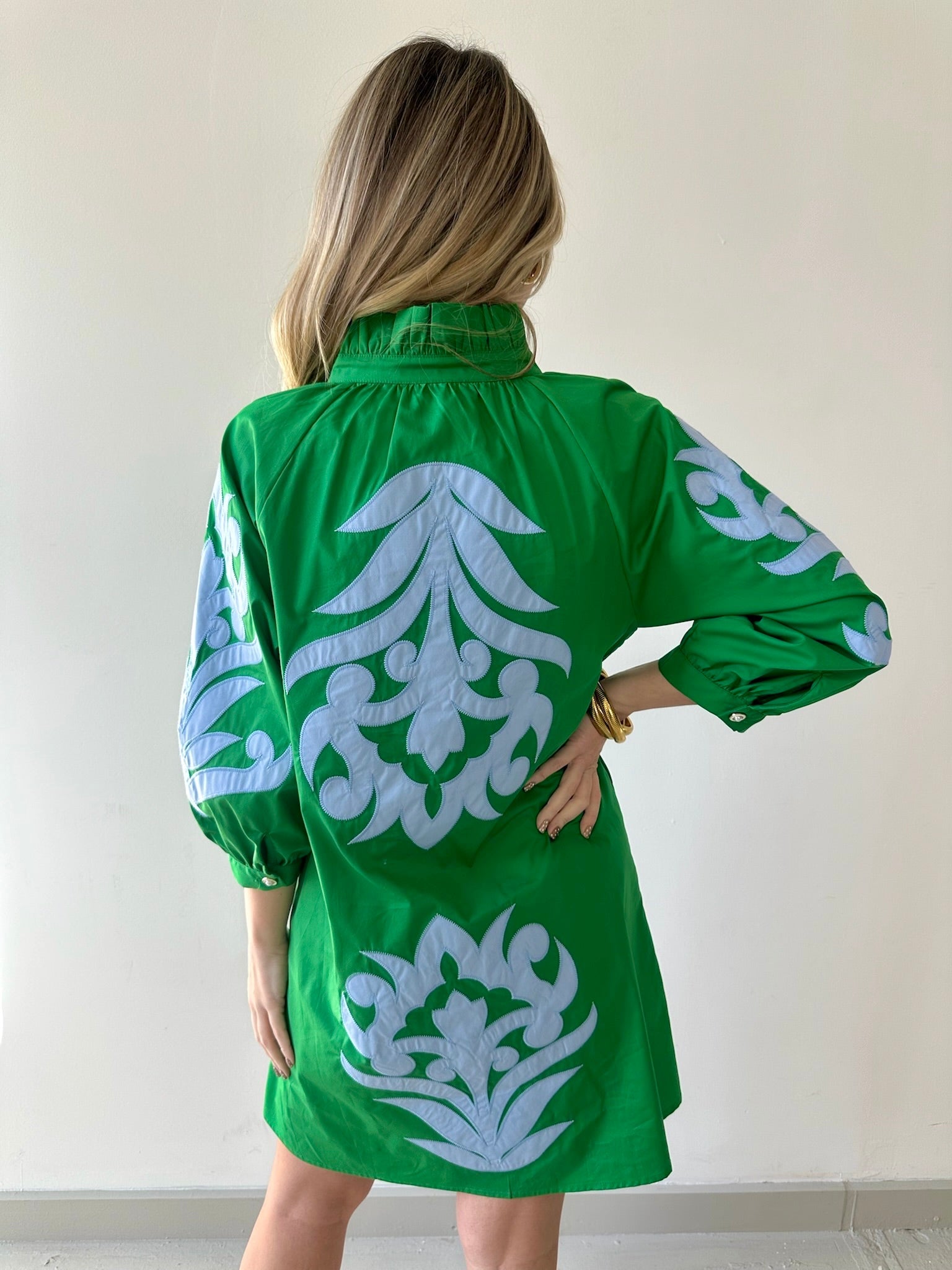 Ruffle Neck Two Tone Dress