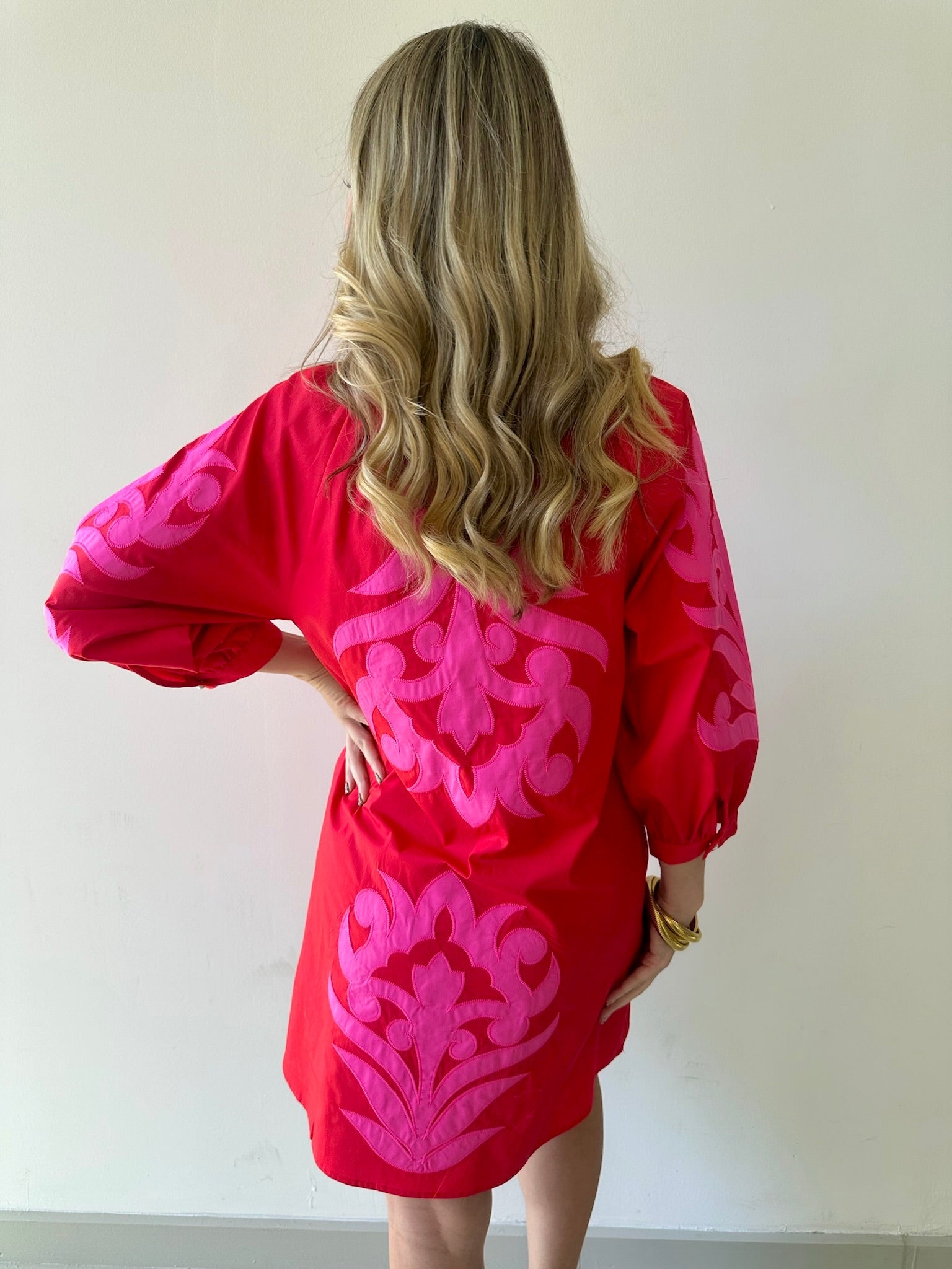 Ruffle Neck Two Tone Dress