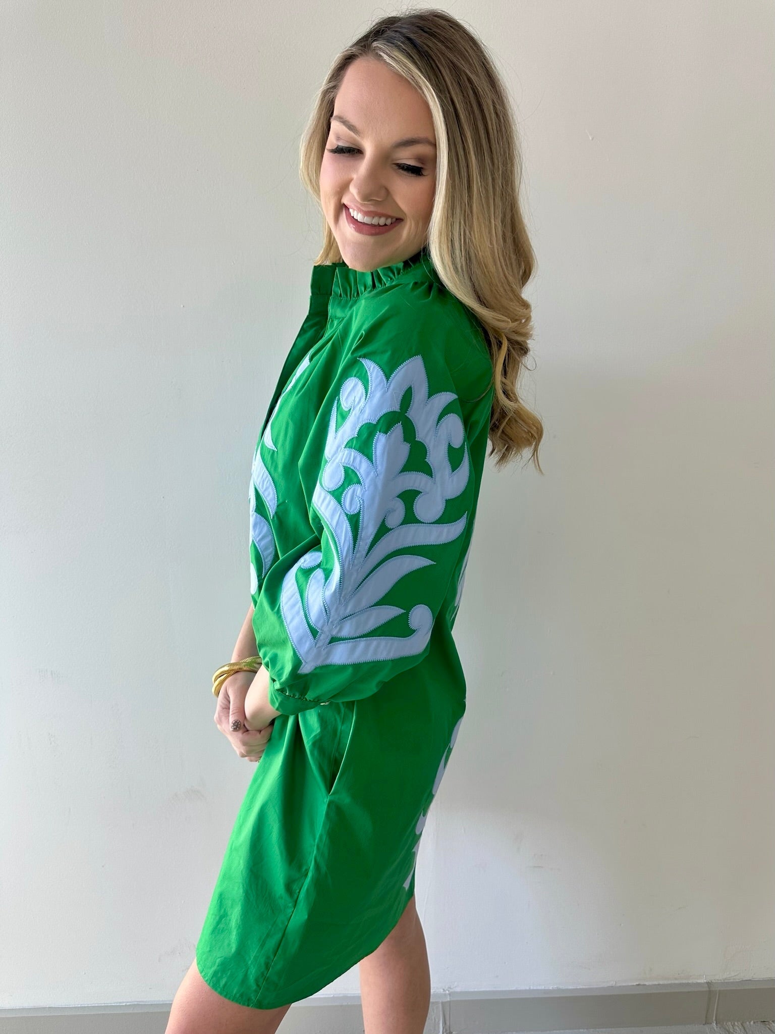 Ruffle Neck Two Tone Dress