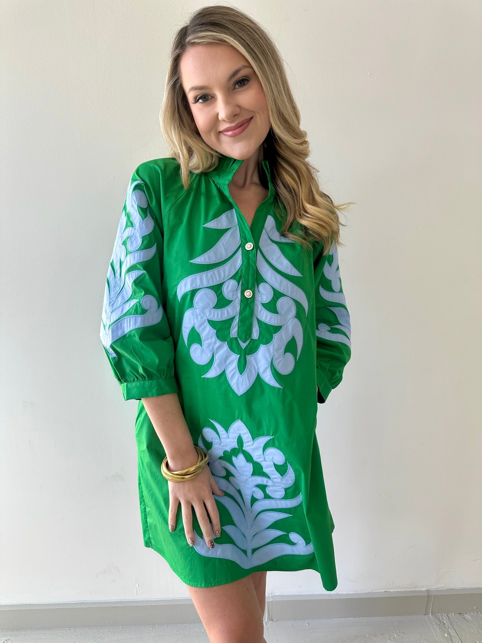 Ruffle Neck Two Tone Dress