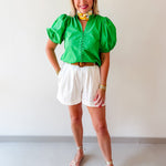 Ruffled Collar Puff Sleeve Top