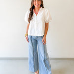 Ruffled Collar Puff Sleeve Top