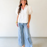 Ruffled Collar Puff Sleeve Top