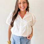 Ruffled Collar Puff Sleeve Top