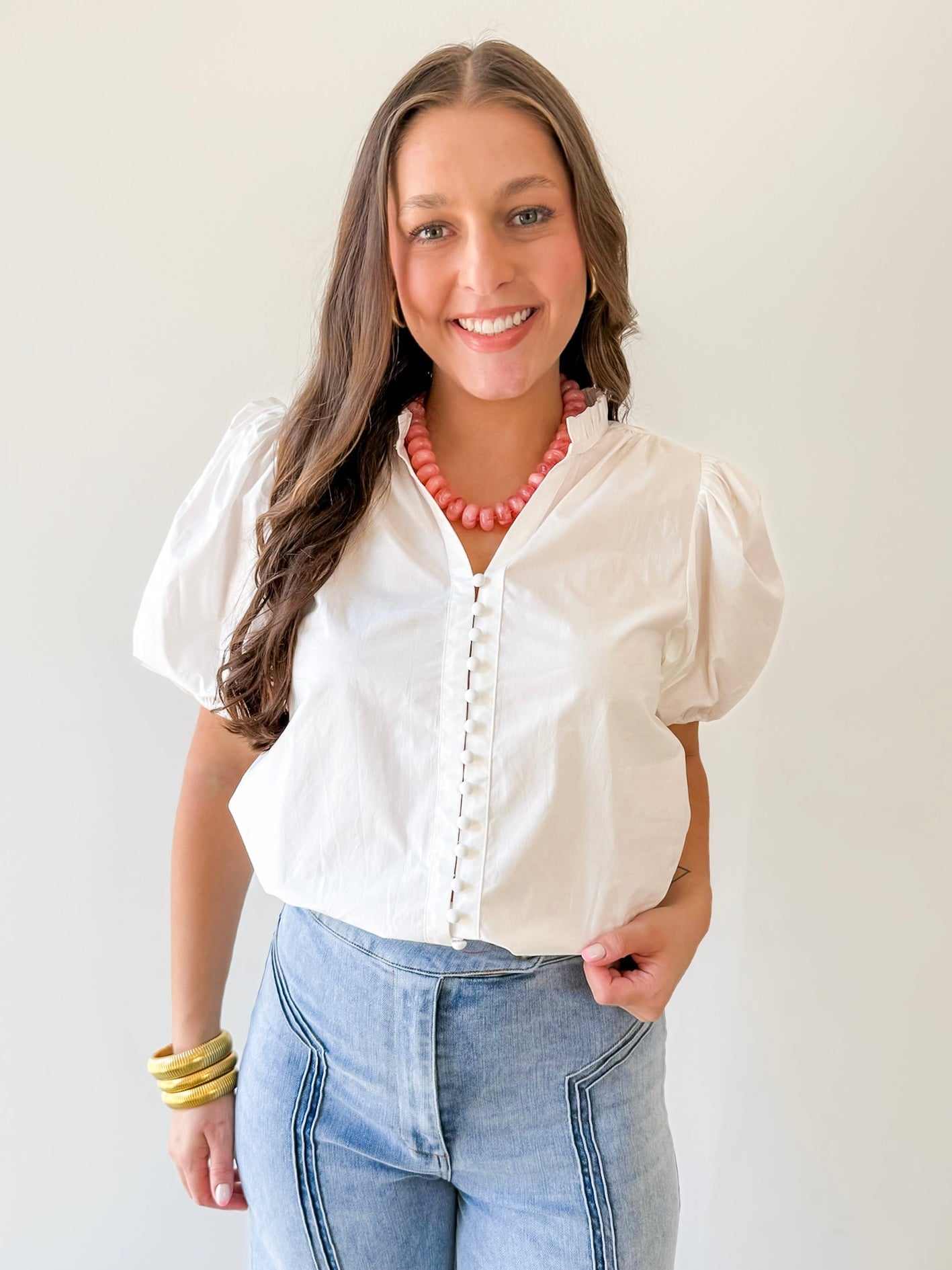 Ruffled Collar Puff Sleeve Top