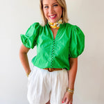 Ruffled Collar Puff Sleeve Top
