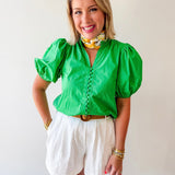 Ruffled Collar Puff Sleeve Top