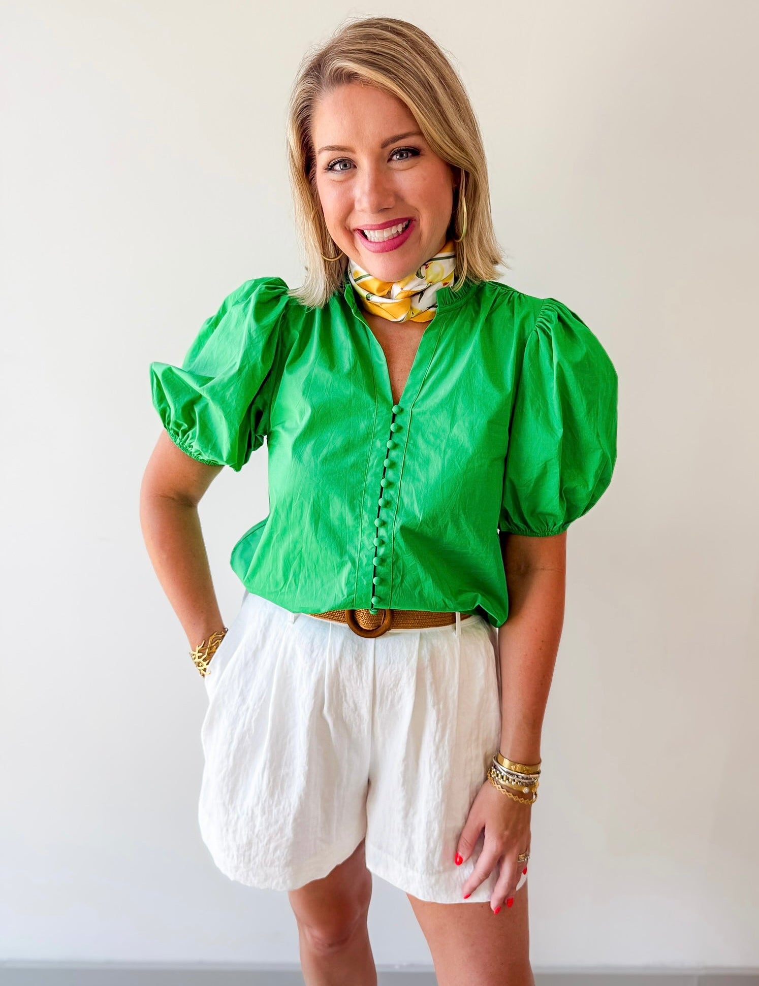 Ruffled Collar Puff Sleeve Top