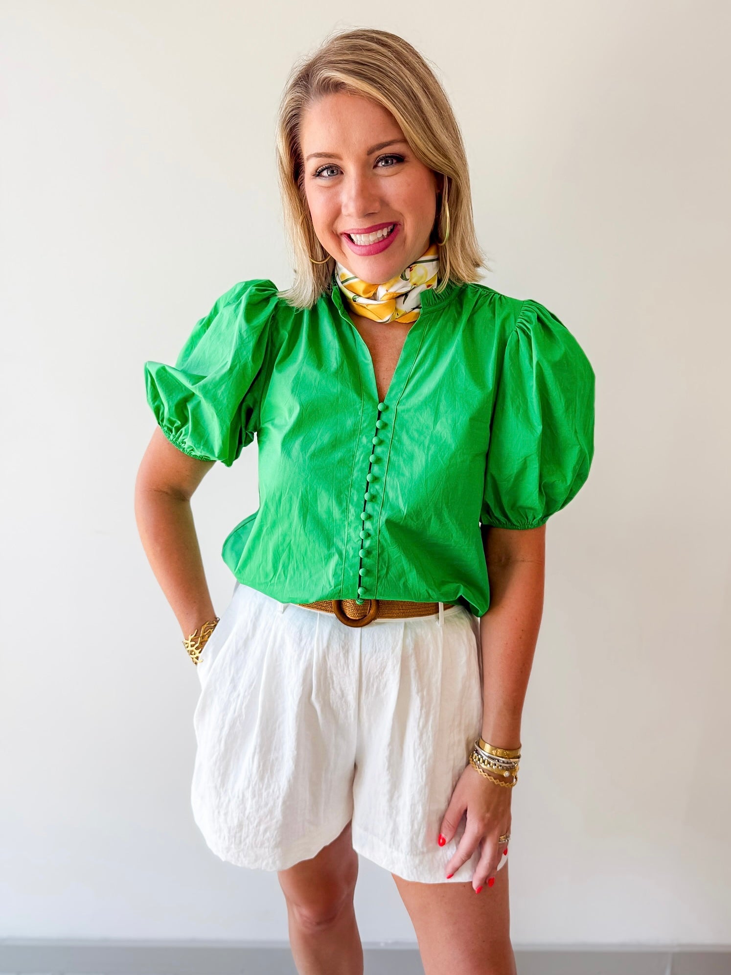 Ruffled Collar Puff Sleeve Top