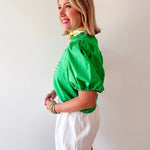 Ruffled Collar Puff Sleeve Top