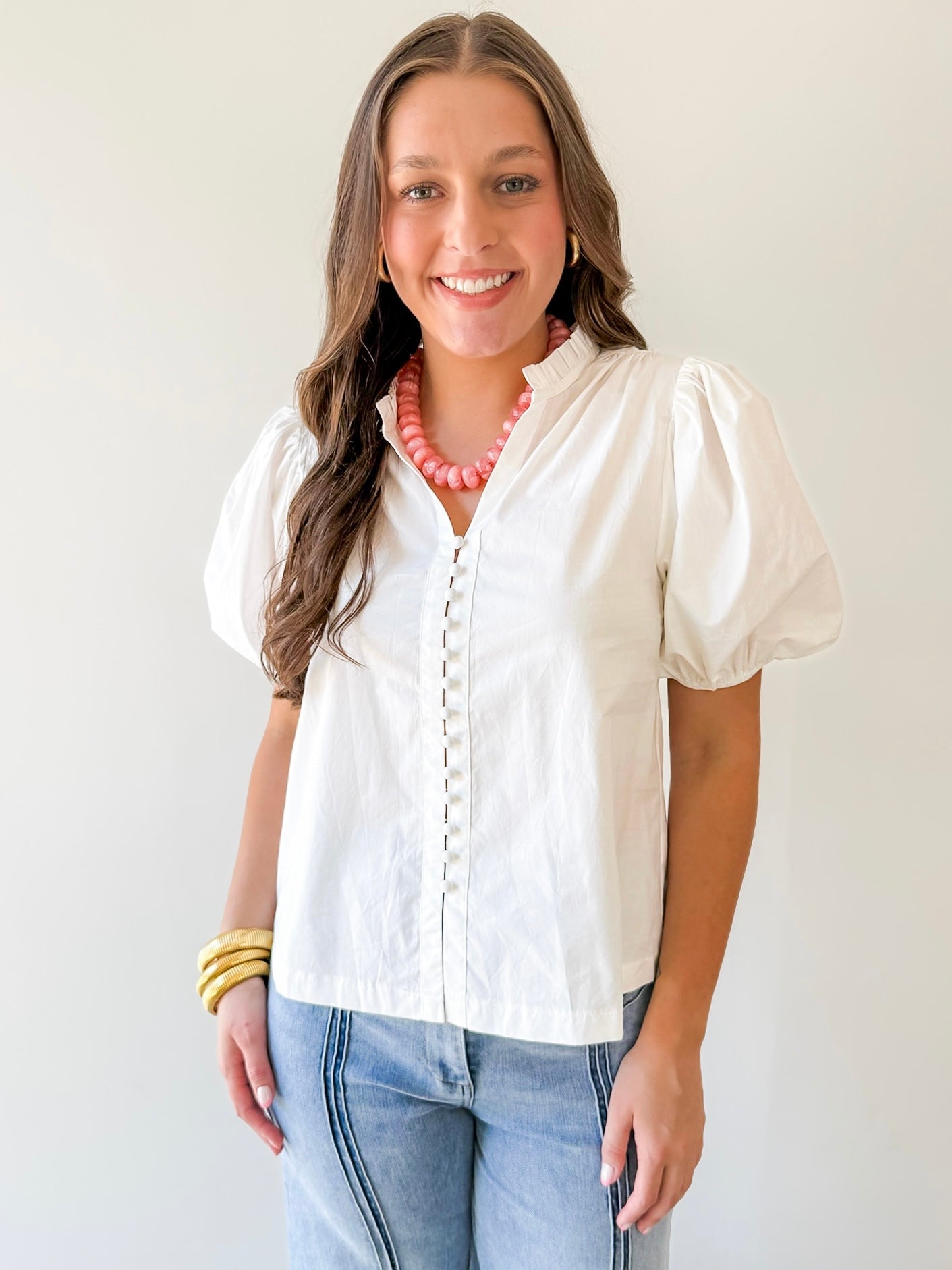Ruffled Collar Puff Sleeve Top