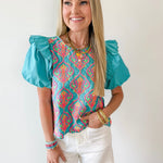 Ruffled Embroiderd Top - Aqua