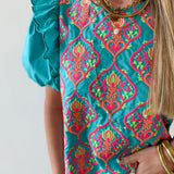 Ruffled Embroiderd Top - Aqua