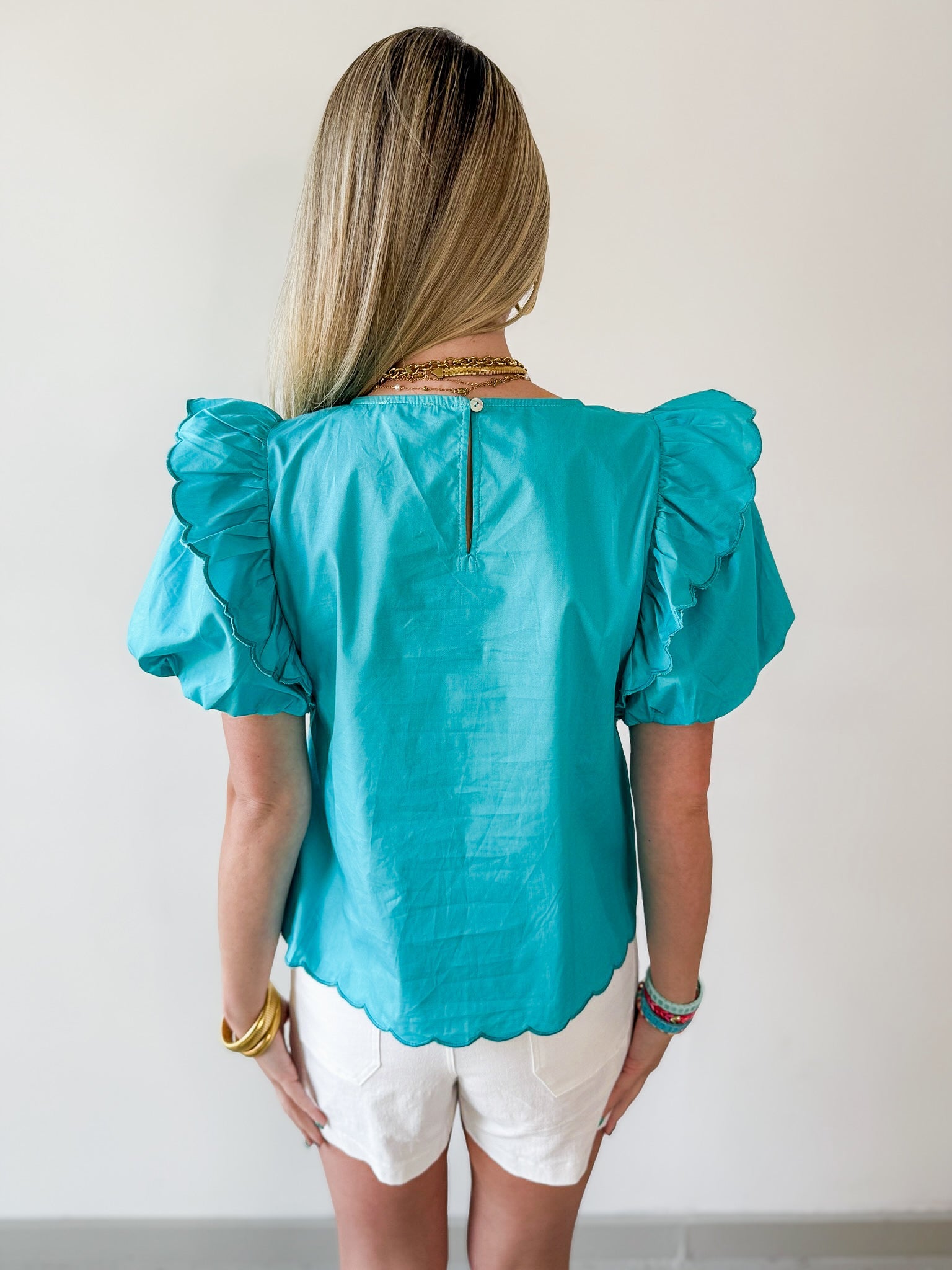 Ruffled Embroiderd Top - Aqua