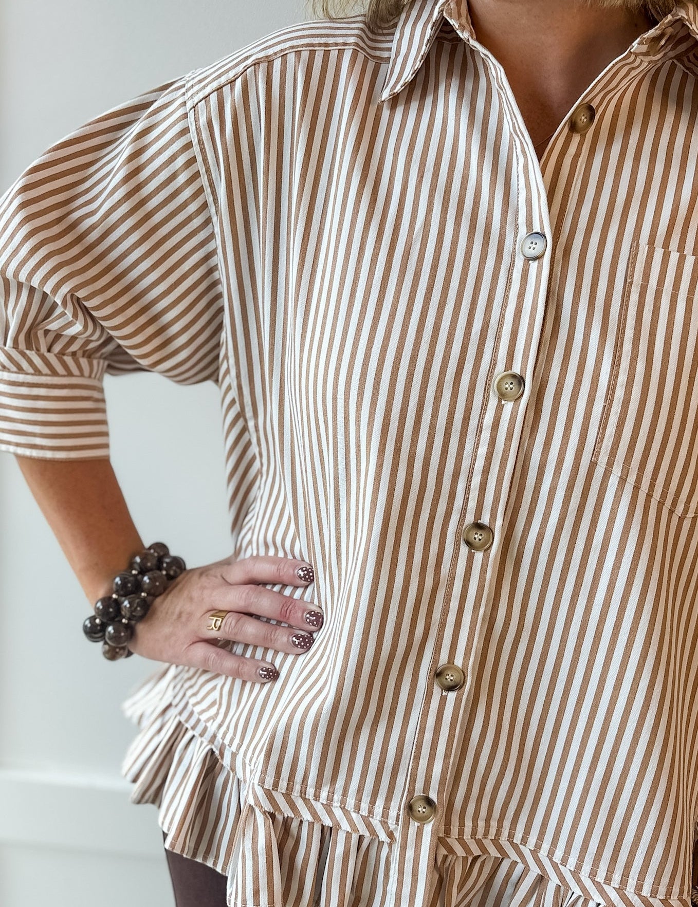 Ruffled Hem Striped Button Jacket
