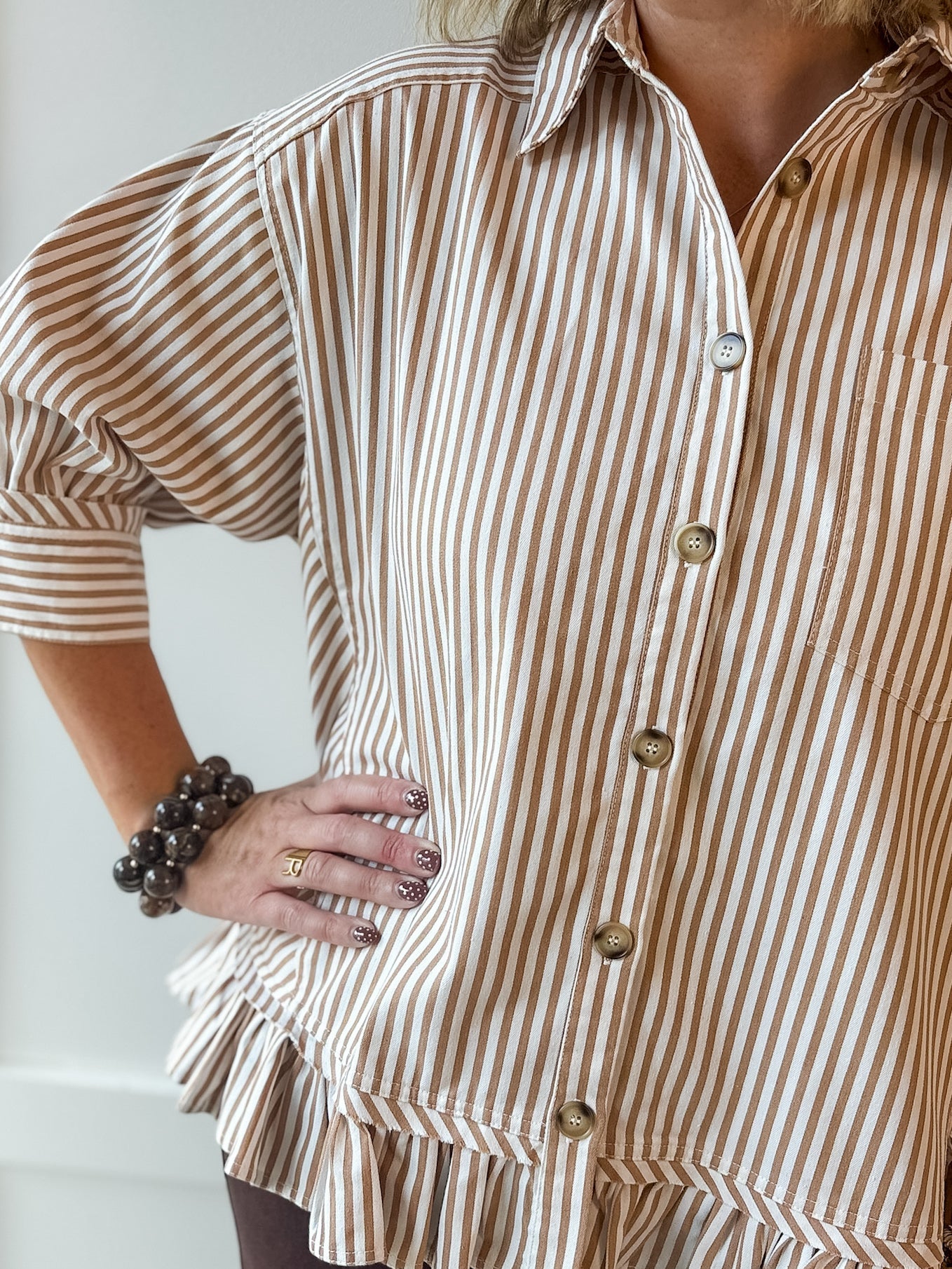 Ruffled Hem Striped Button Jacket