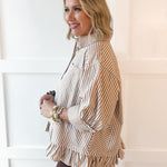 Ruffled Hem Striped Button Jacket
